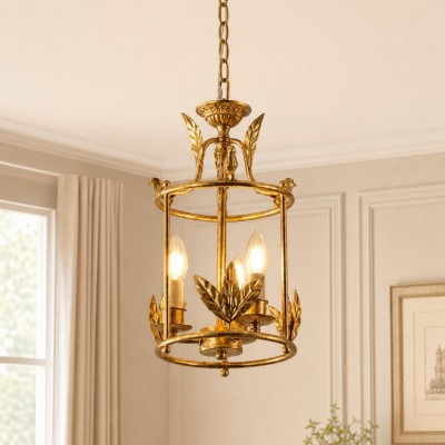 Bailee Vintage Leaf & Bird 3-Light Cage Pendant Light