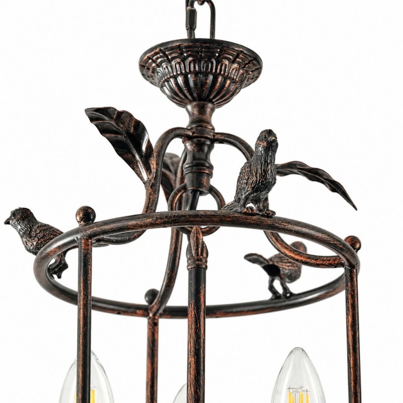 Bailee Vintage Leaf & Bird 3-Light Cage Pendant Light