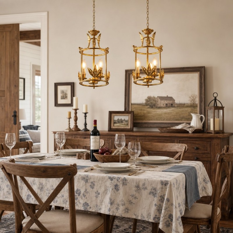 Bailee Vintage Leaf & Bird 3-Light Cage Pendant Light