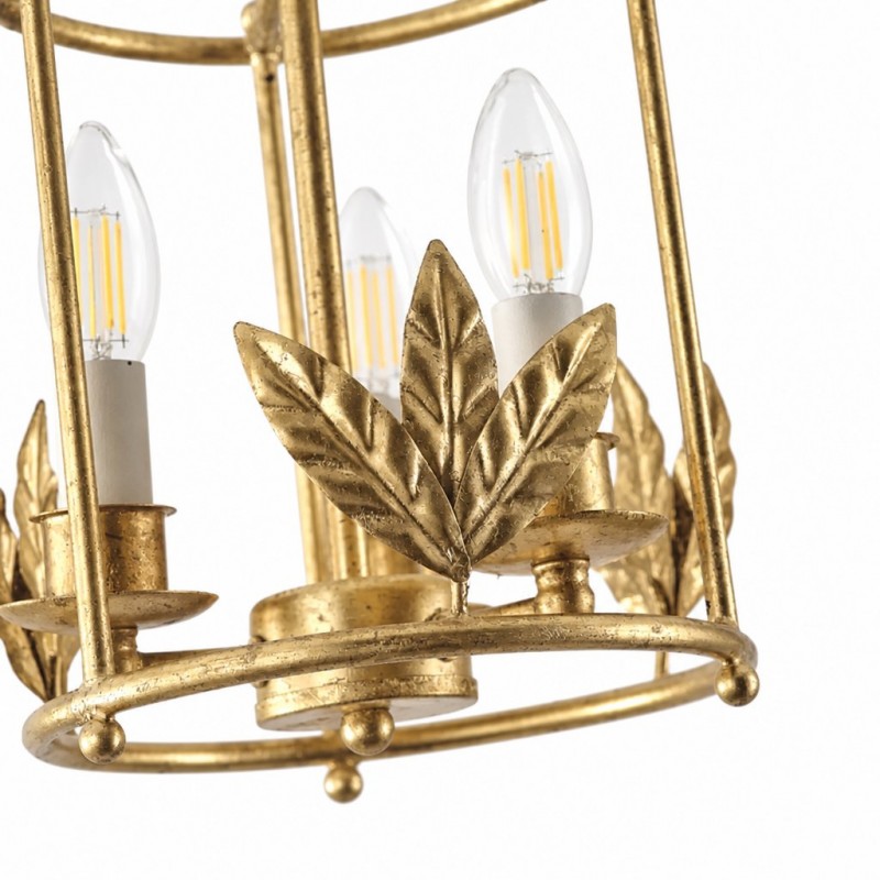 Bailee Vintage Leaf & Bird 3-Light Cage Pendant Light