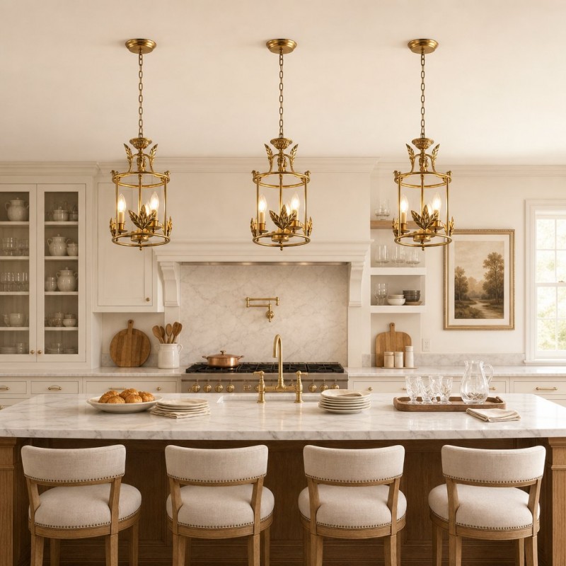 Bailee Vintage Leaf & Bird 3-Light Cage Pendant Light
