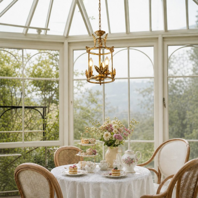 Bailee Vintage Leaf & Bird 3-Light Cage Pendant Light