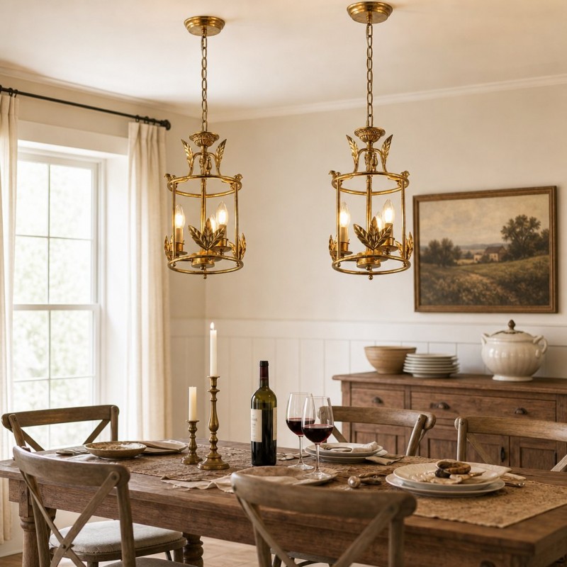 Bailee Vintage Leaf & Bird 3-Light Cage Pendant Light