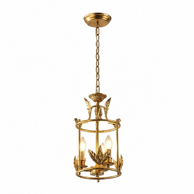 Bailee Vintage Leaf & Bird 3-Light Cage Pendant Light