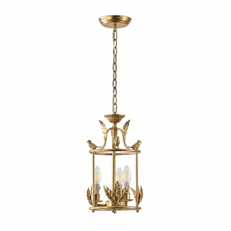 Bailee Vintage Leaf & Bird 3-Light Cage Pendant Light
