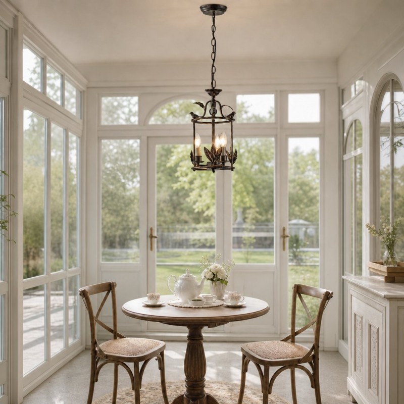 Bailee Vintage Leaf & Bird 3-Light Cage Pendant Light