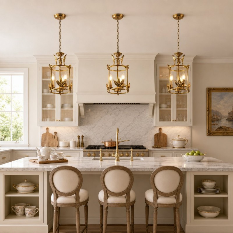 Bailee Vintage Leaf & Bird 3-Light Cage Pendant Light