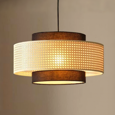Nivara Rattan Linen Double Drum Pendant Light