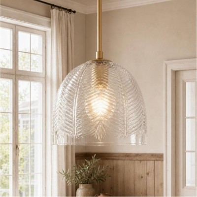 Danica Mid-Century  Glass Leaf Round Pendant Light