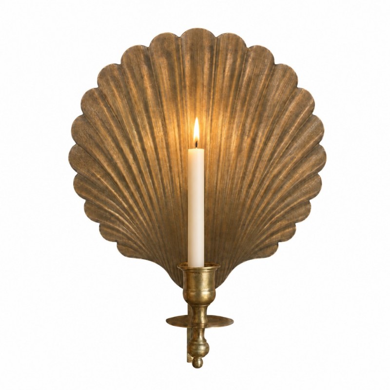 Irvin Antique Brass Shell Candlestick Wall Sconce