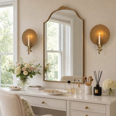 Irvin Antique Brass Shell Candlestick Wall Sconce