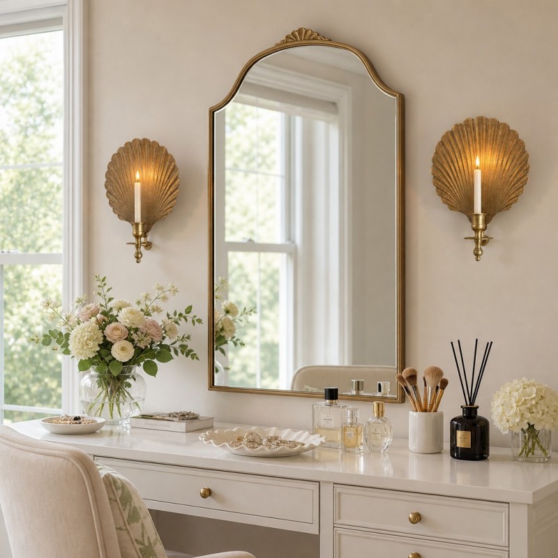 Irvin Antique Brass Shell Candlestick Wall Sconce