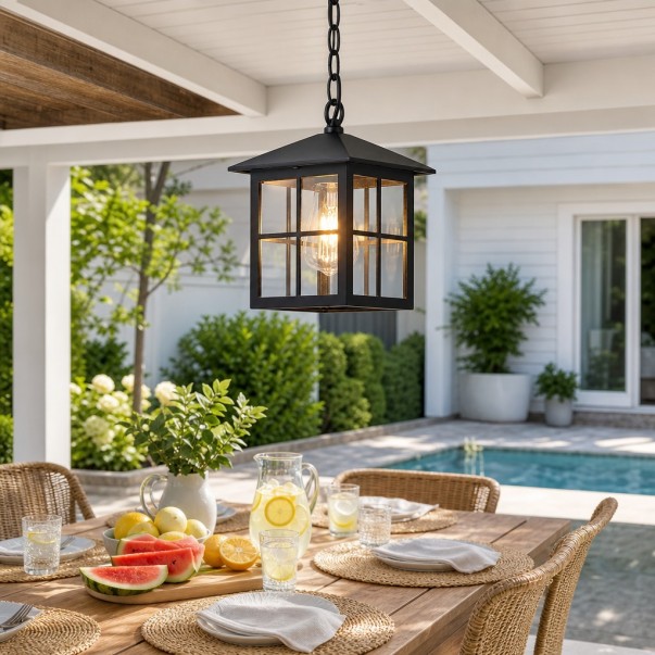 Miles Farmhouse Outdoor Patio Porch Black Pendant Light
