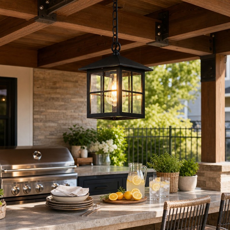Miles Farmhouse Outdoor Patio Porch Black Pendant Light