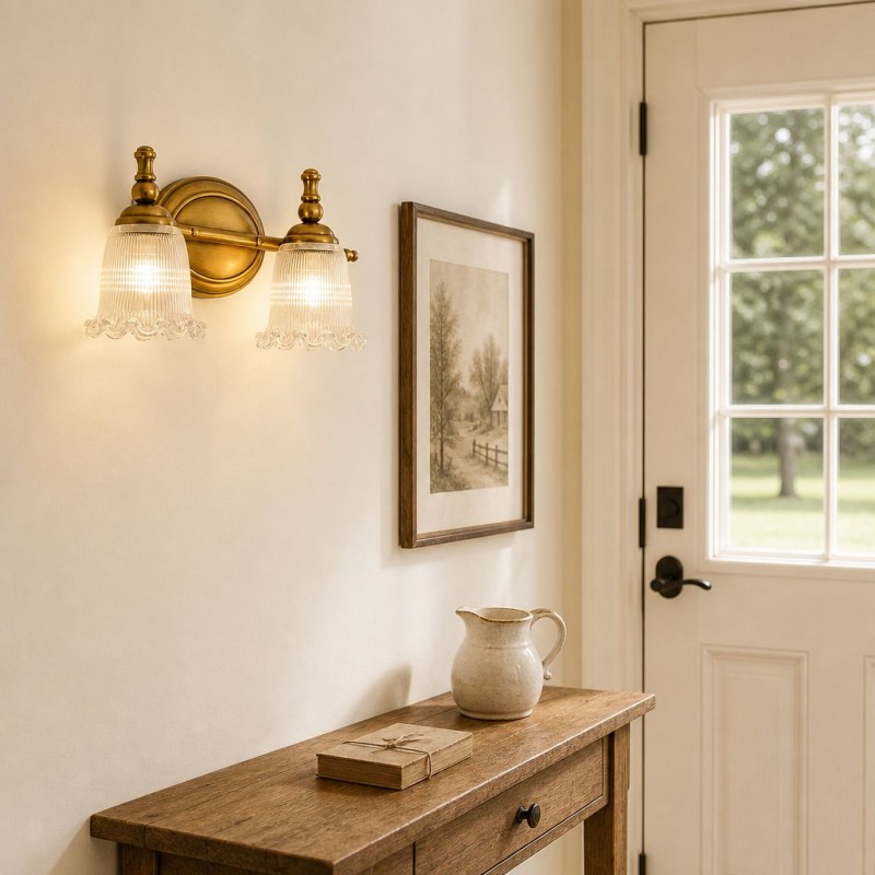 Cormac French Vintage Ribbed Glass Flower Wall Sconce