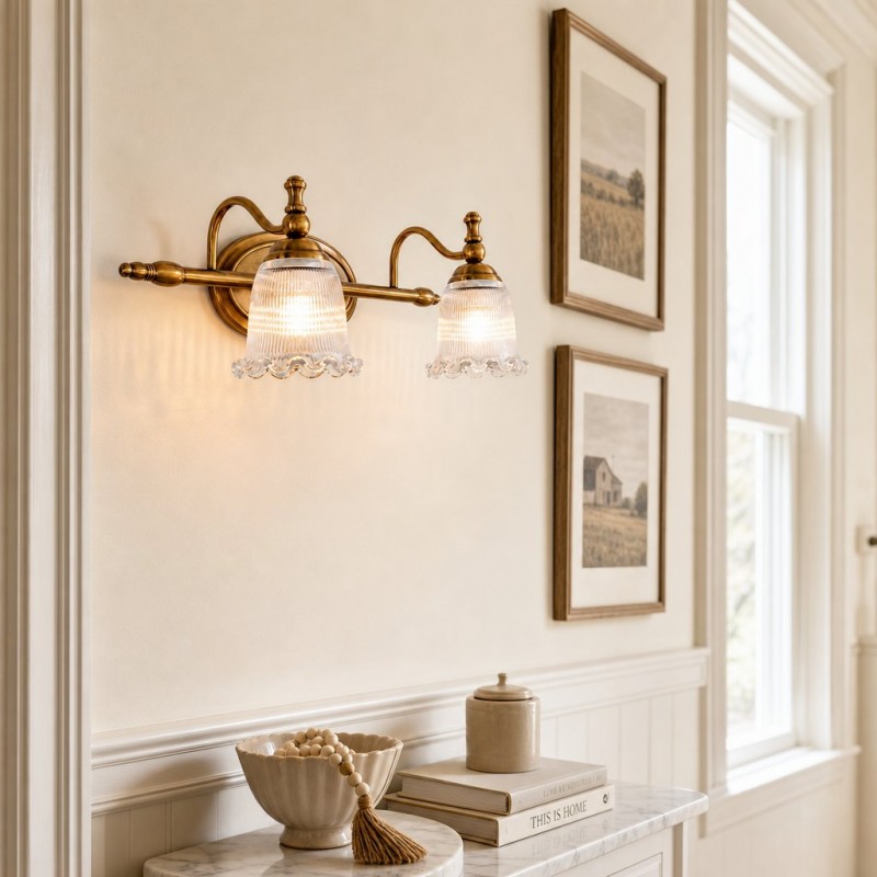 Cormac French Vintage Ribbed Glass Flower Wall Sconce