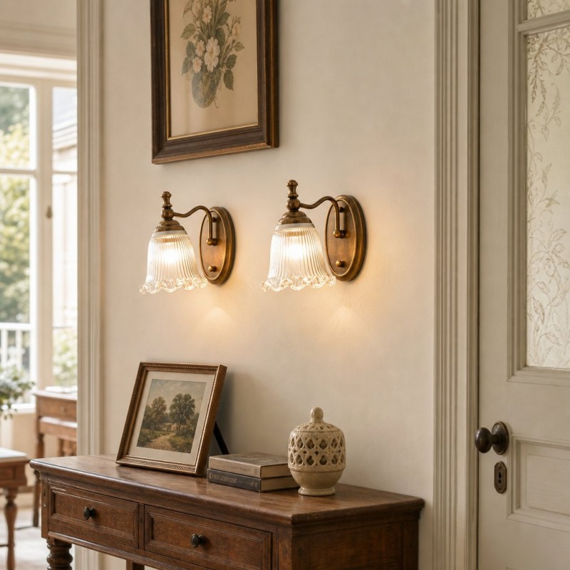 Cormac French Vintage Ribbed Glass Flower Wall Sconce