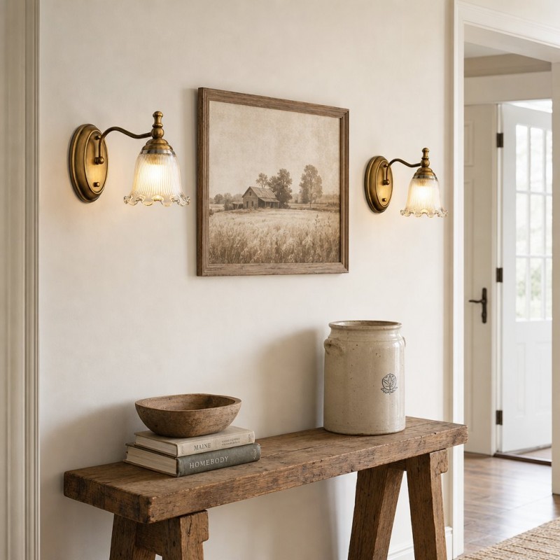 Cormac French Vintage Ribbed Glass Flower Wall Sconce