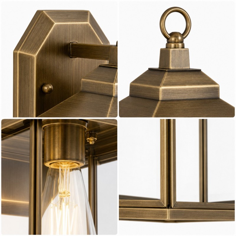 Reid Farmhouse Outdoor Brass Lantern Patio Wall Light