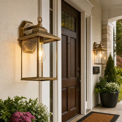 Reid Farmhouse Outdoor Brass Lantern Patio Wall Light