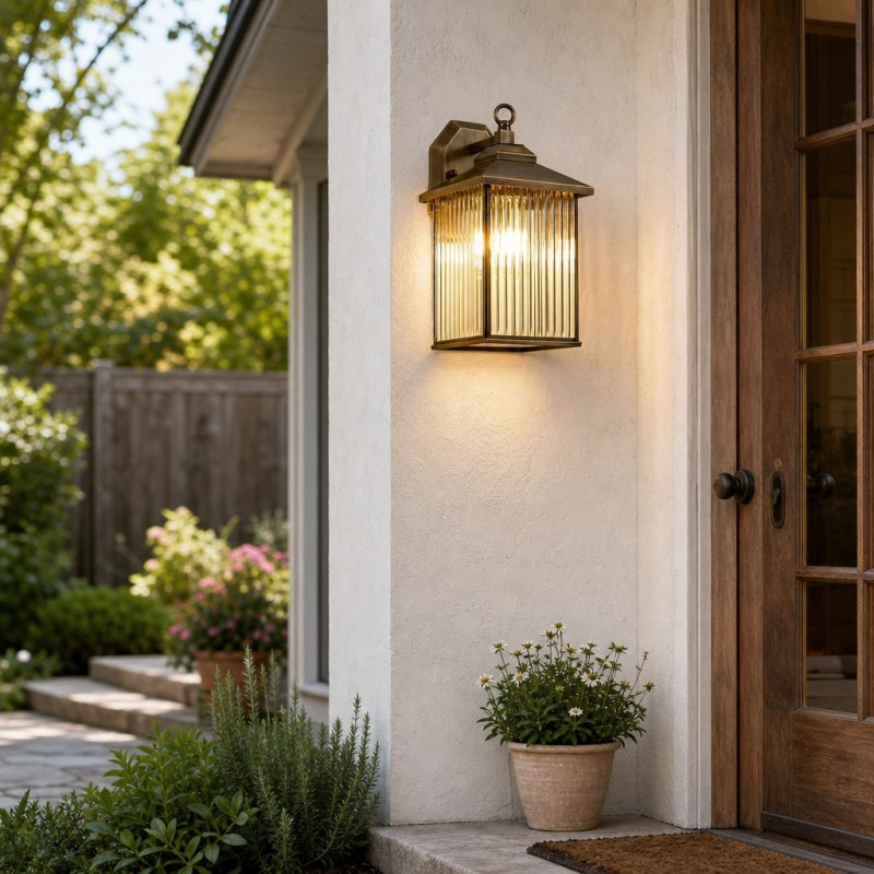 Reid Farmhouse Outdoor Brass Lantern Patio Wall Light