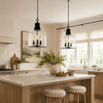 Sander Farmhouse Glass Round Pendant Light