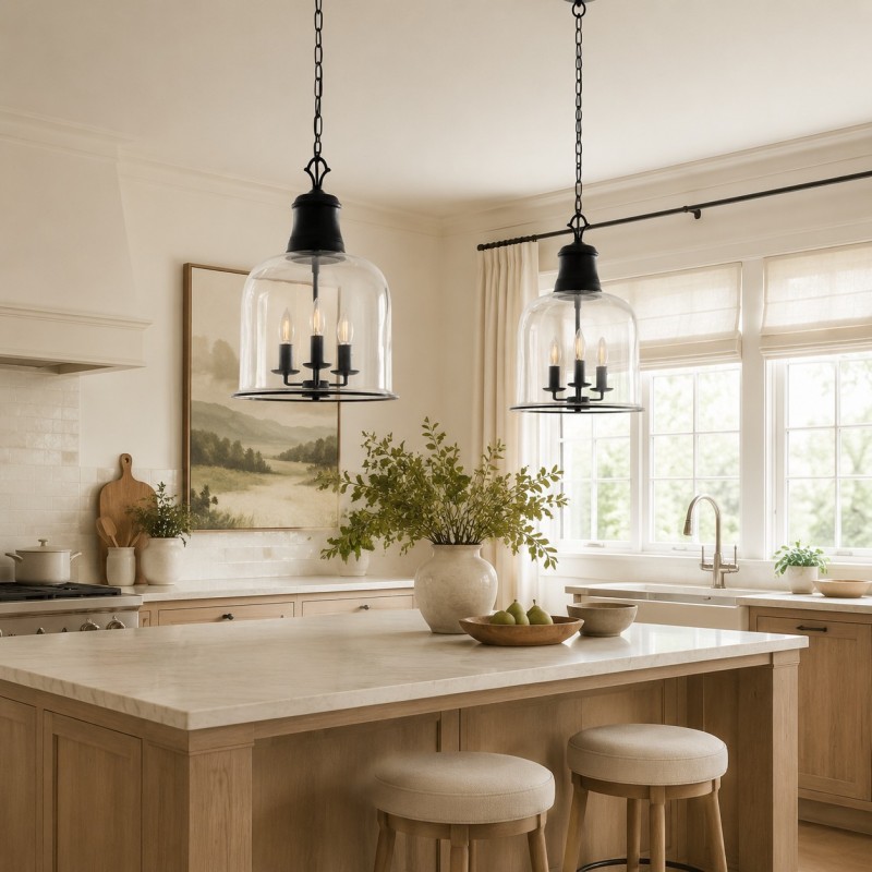 Sander Farmhouse Glass Round Pendant Light