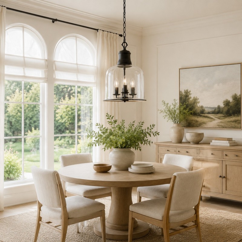 Sander Farmhouse Glass Round Pendant Light
