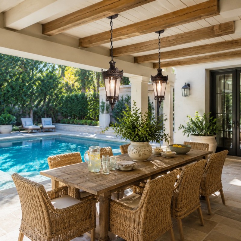 Sawyer Farmhouse Outdoor Patio Black Metal Pendant Light