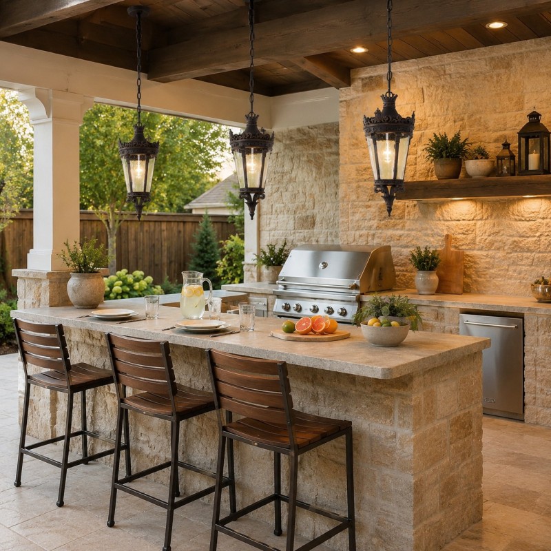 Sawyer Farmhouse Outdoor Patio Black Metal Pendant Light
