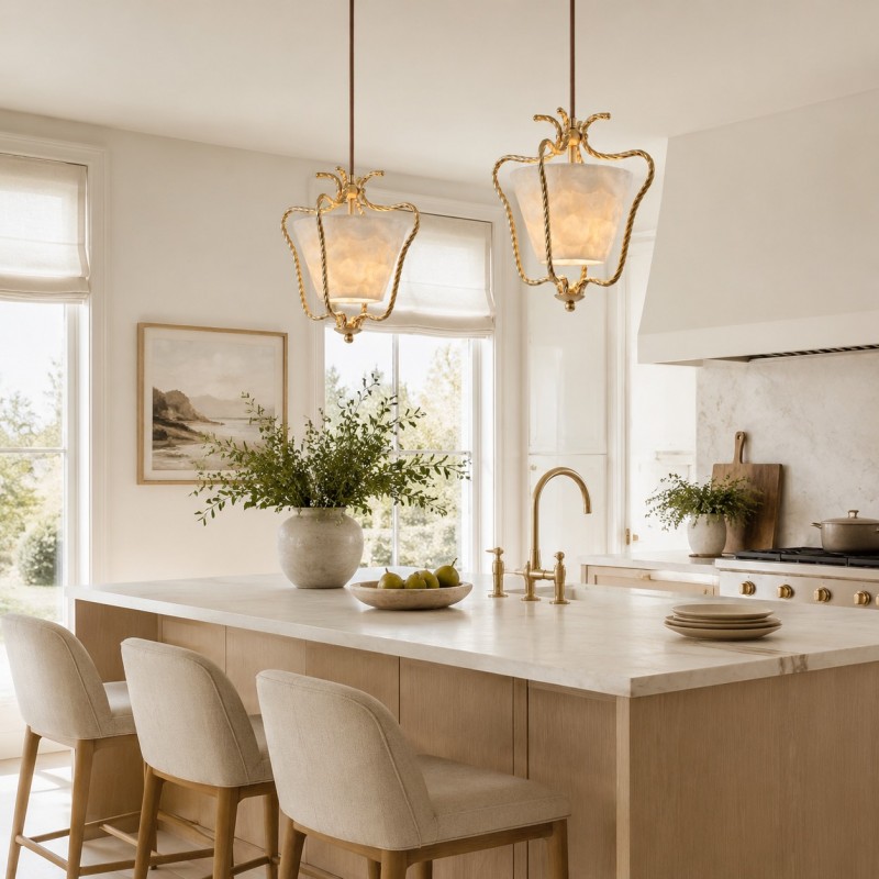 Spencer Vintage Shell Brass Pendant Light