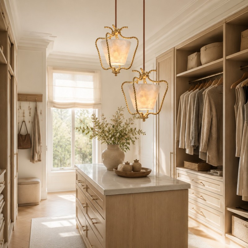 Spencer Vintage Shell Brass Pendant Light
