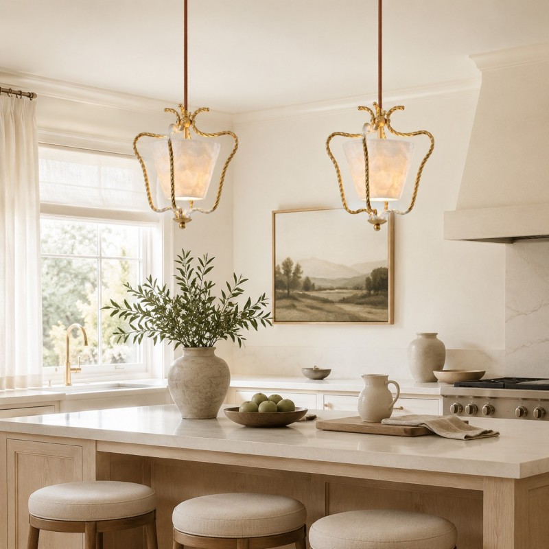 Spencer Vintage Shell Brass Pendant Light