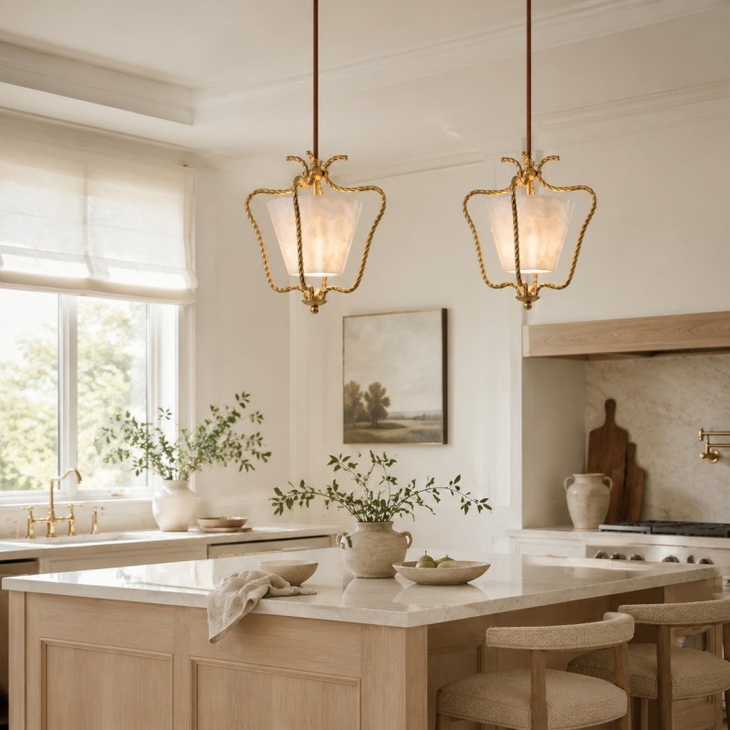 Spencer Vintage Shell Brass Pendant Light