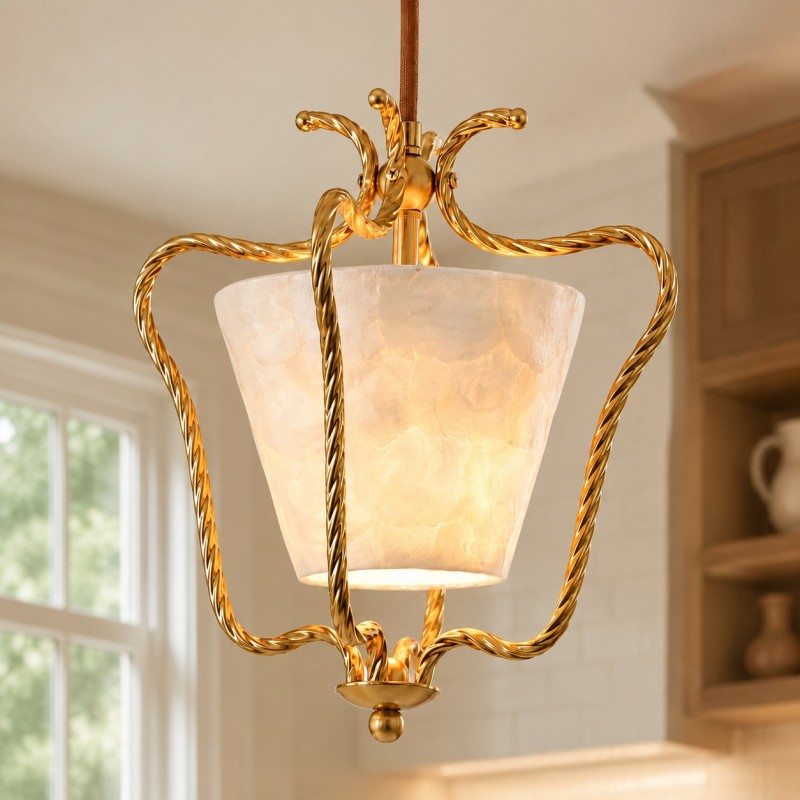 Spencer Vintage Shell Brass Pendant Light