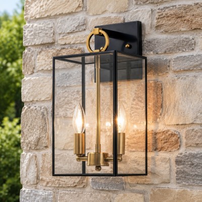 Lindsay Farmhouse Black And Brass Outdoor Lantern Wall Light