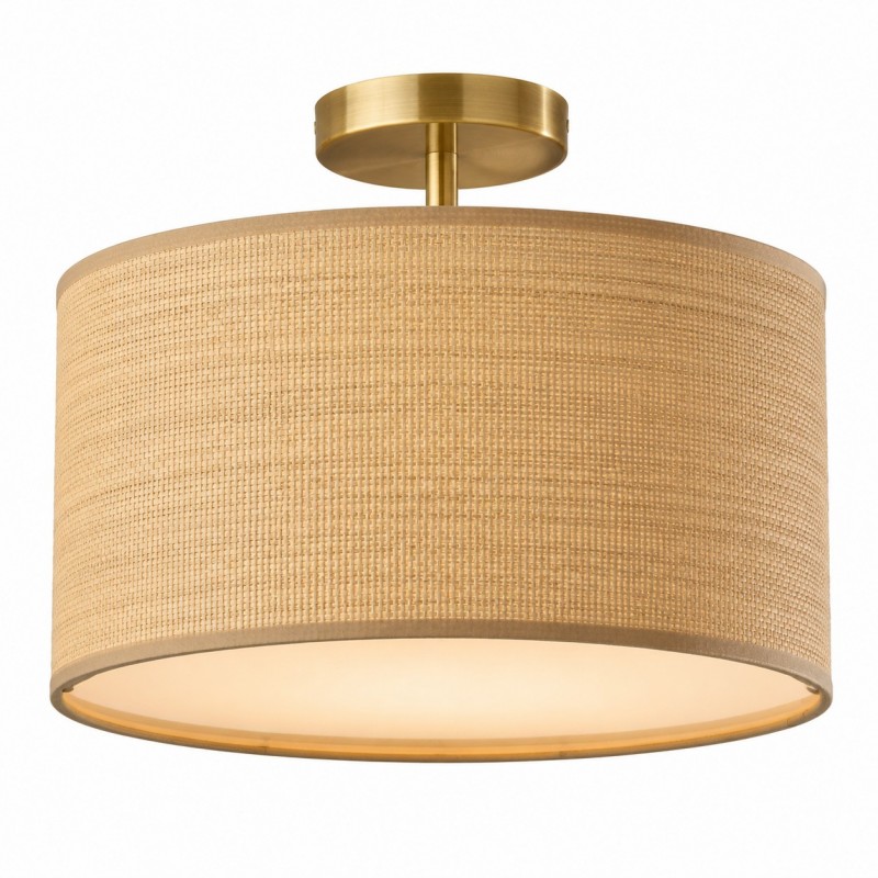 James Rustic Drum Woven Flush Mount Ceiling Light