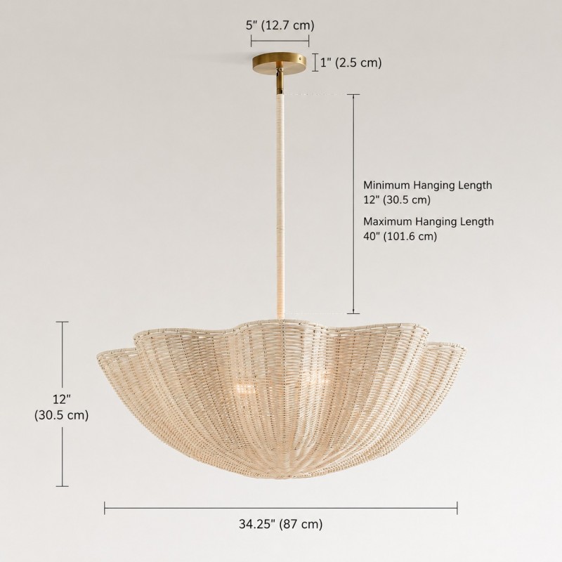 Daxter Bohemian Woven Rattan Scalloped Pendant Light