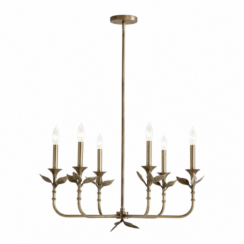 Jocelyn Retro Antique Brass Botanical Forged Iron Chandelier