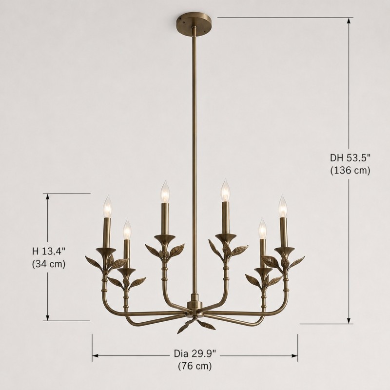 Jocelyn Retro Antique Brass Botanical Forged Iron Chandelier