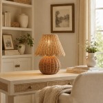 Caelyn Bohemian Natural Rattan Dome Table Lamp
