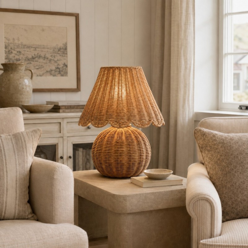 Caelyn Bohemian Natural Rattan Dome Table Lamp