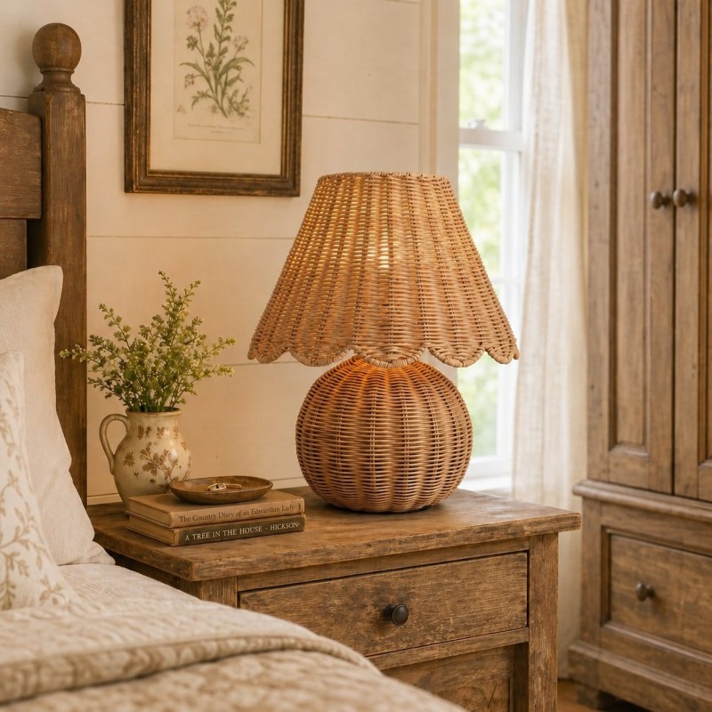 Caelyn Bohemian Natural Rattan Dome Table Lamp