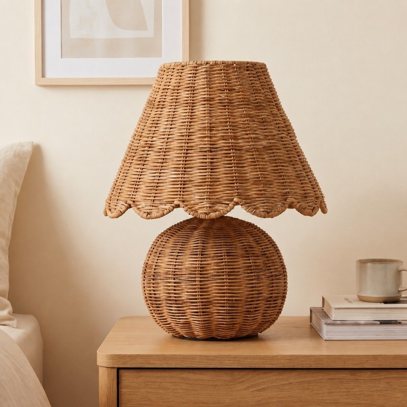 Caelyn Bohemian Natural Rattan Dome Table Lamp