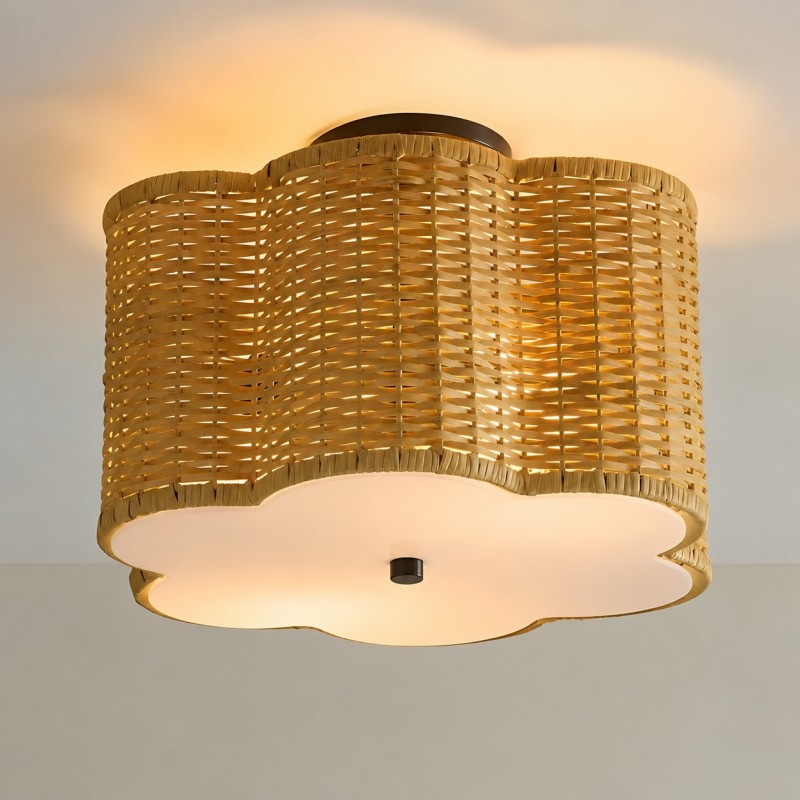 Tranquil Bohemian Style Flower Rattan Ceiling Light