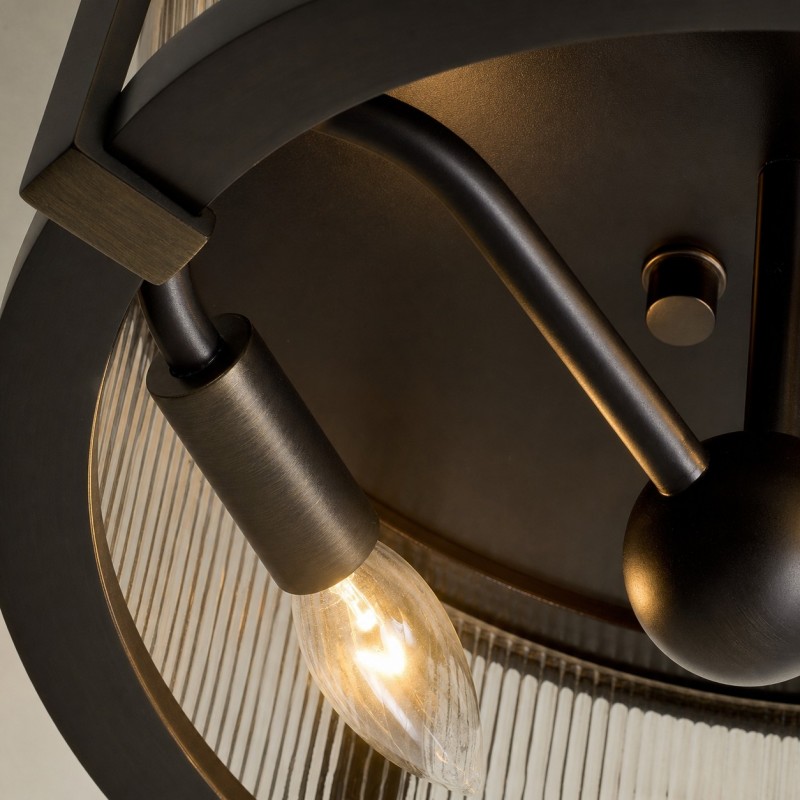 Gillen Vintage Ribbed Glass Drum Flush Mount Ceiling Light