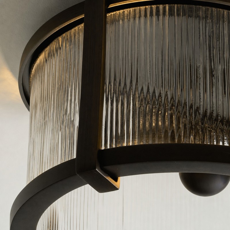 Gillen Vintage Ribbed Glass Drum Flush Mount Ceiling Light