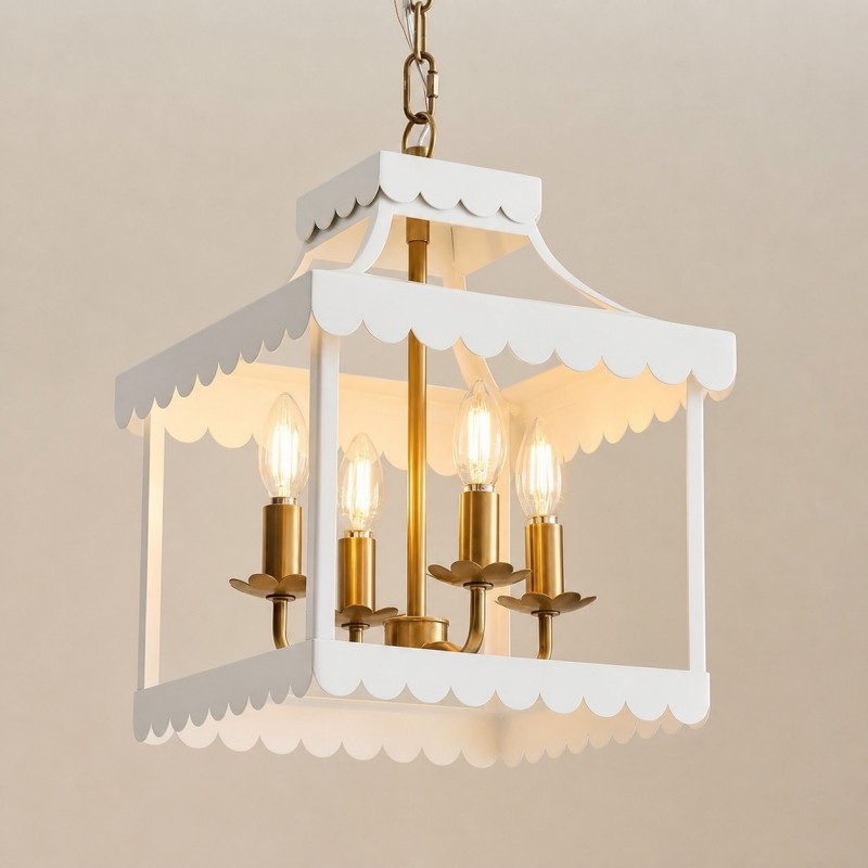 Molly French Vintage 4-Light Scalloped Lantern Chandelier