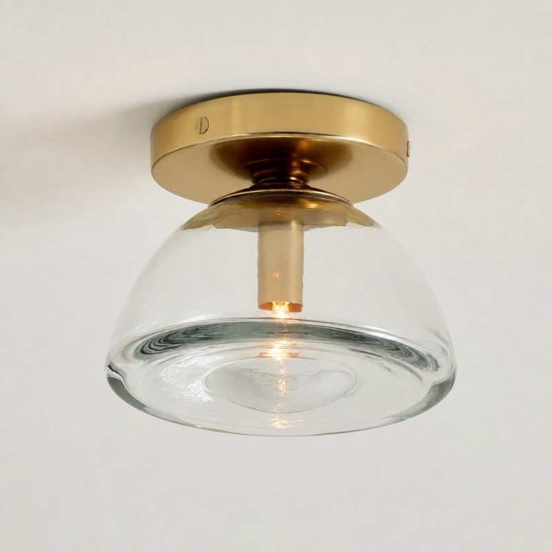 Brenna Modern Brass Cast Glass Dome Flush Mount & Wall Sconce