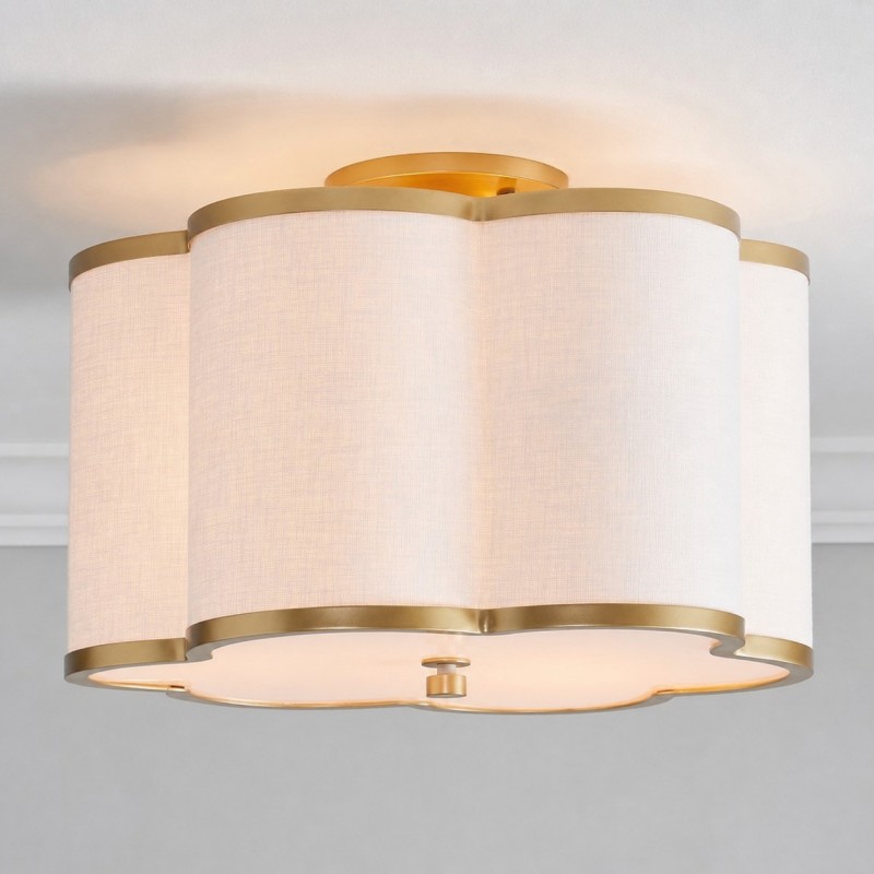 Thomas Minimalist Linen Flower Scallop Flush Mount Ceiling Light